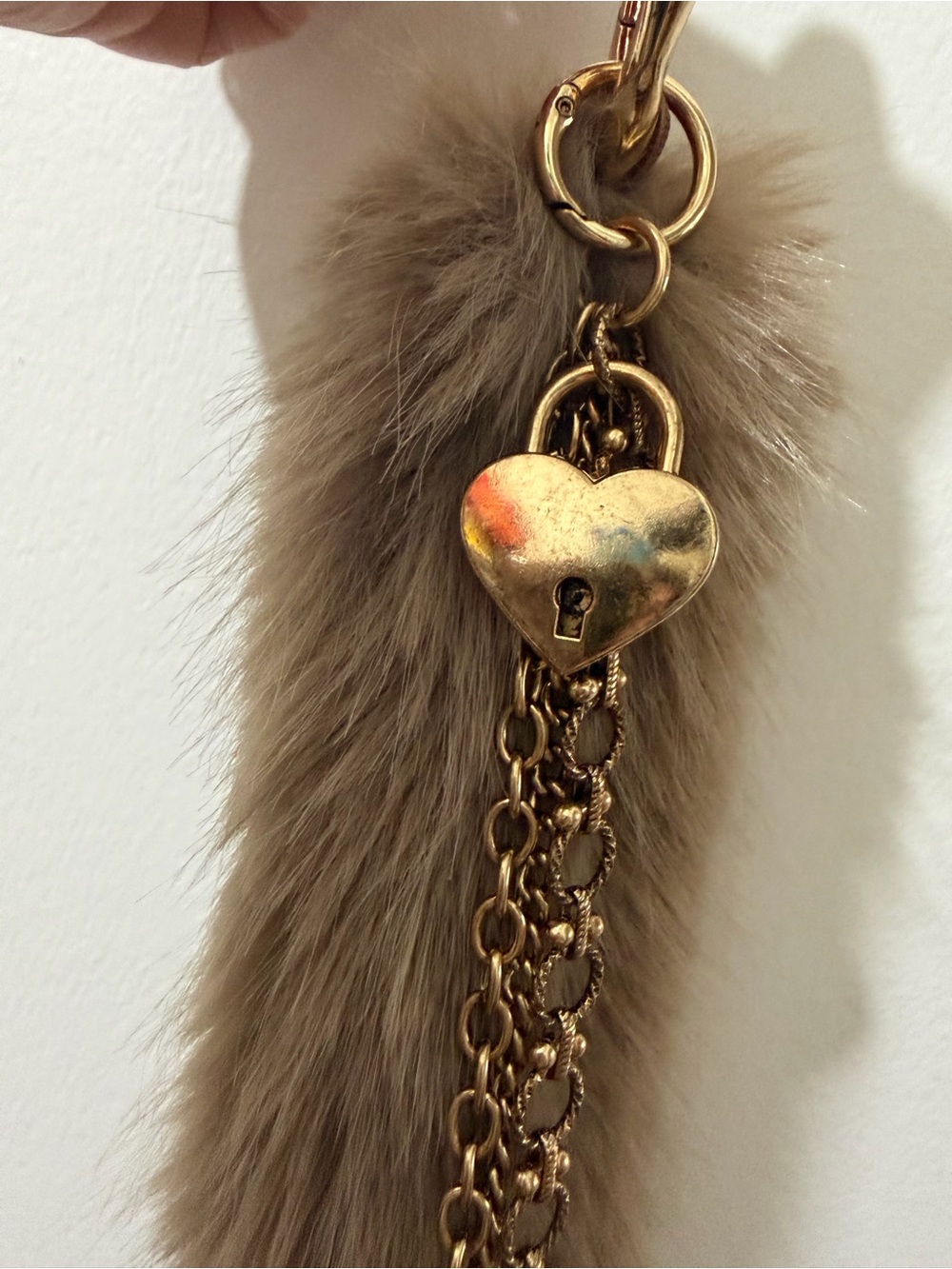 Free People Taupe Faux Fur Pom Keyring with Gold Chains - Picture 4 of 4